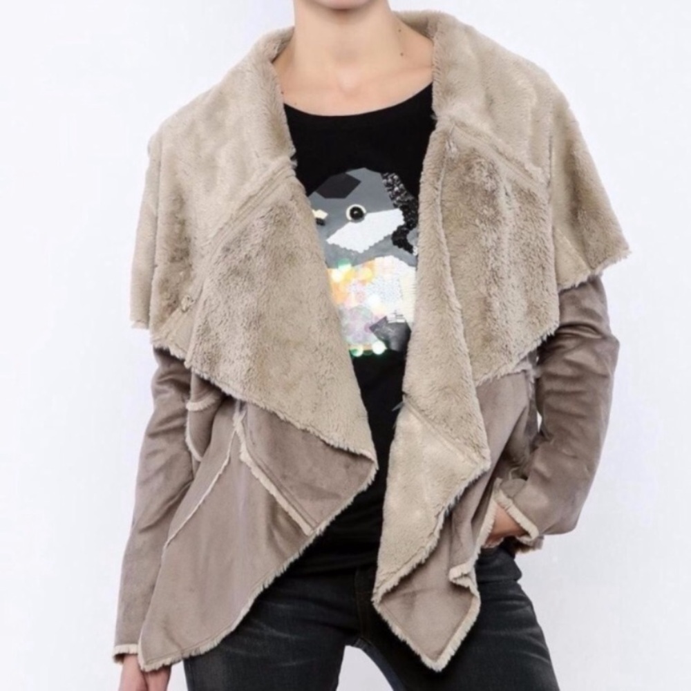 LOVESTITCH Annalise Micro Suede Drape Jacket NEW